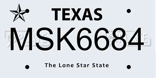 MSK6684 Texas License Plate