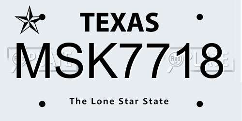 MSK7718 Texas License Plate