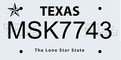 MSK7743 Texas License Plate