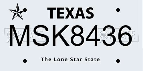 MSK8436 Texas License Plate