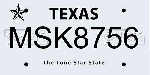 MSK8756 Texas License Plate