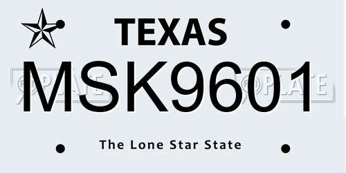 MSK9601 Texas License Plate