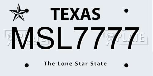 MSL7777 Texas License Plate