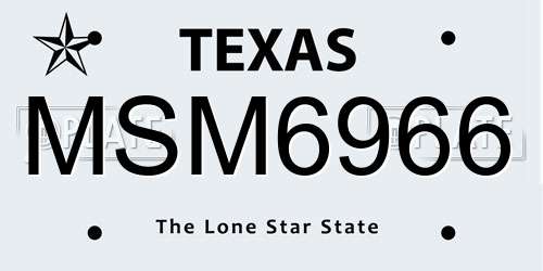 MSM6966 Texas License Plate