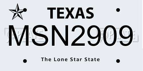 MSN2909 Texas License Plate