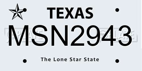 MSN2943 Texas License Plate