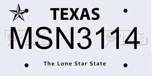 MSN3114 Texas License Plate