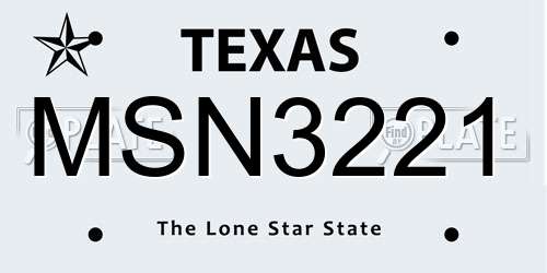 MSN3221 Texas License Plate