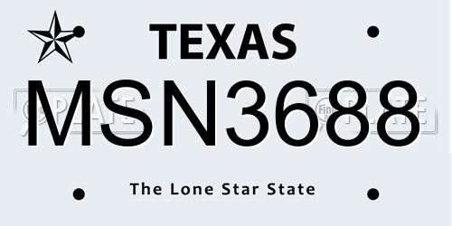 MSN3688 Texas License Plate
