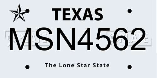 MSN4562 Texas License Plate