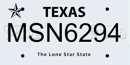 MSN6294 Texas License Plate