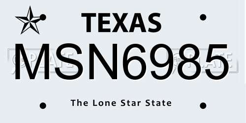MSN6985 Texas License Plate