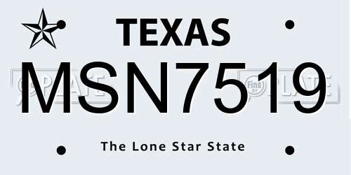 MSN7519 Texas License Plate