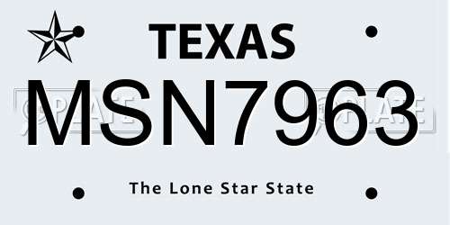 MSN7963 Texas License Plate
