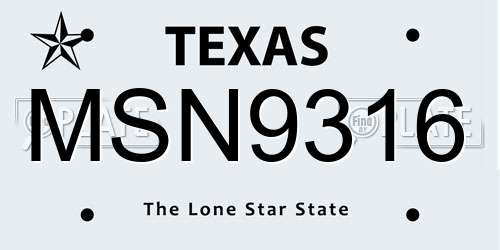 MSN9316 Texas License Plate