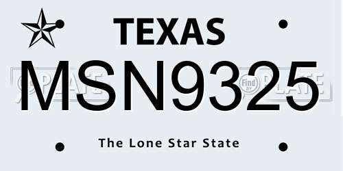 MSN9325 Texas License Plate