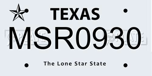 MSR0930 Texas License Plate