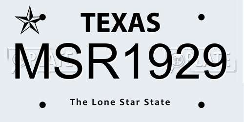 MSR1929 Texas License Plate