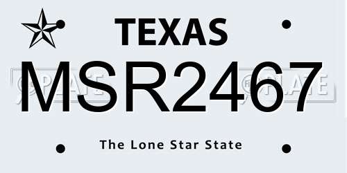 MSR2467 Texas License Plate