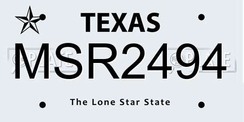 MSR2494 Texas License Plate