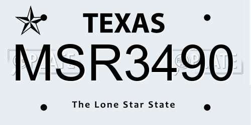 MSR3490 Texas License Plate