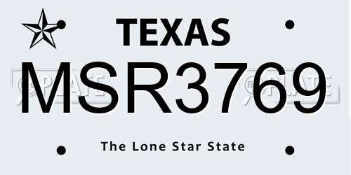 MSR3769 Texas License Plate