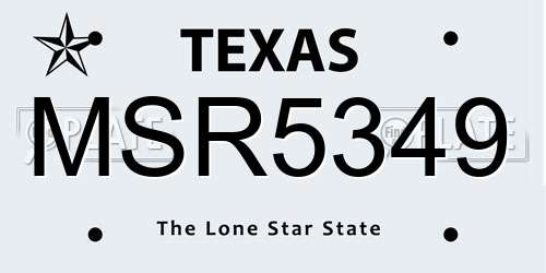 MSR5349 Texas License Plate