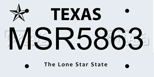 MSR5863 Texas License Plate
