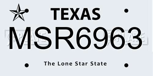 MSR6963 Texas License Plate