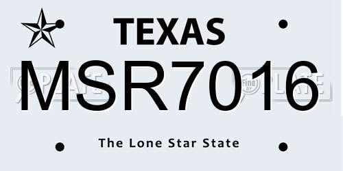 MSR7016 Texas License Plate