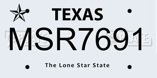 MSR7691 Texas License Plate