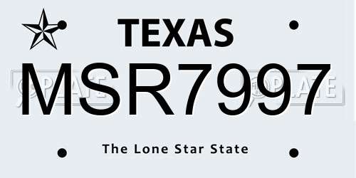 MSR7997 Texas License Plate