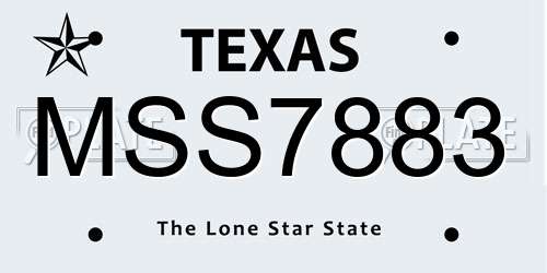 MSS7883 Texas License Plate