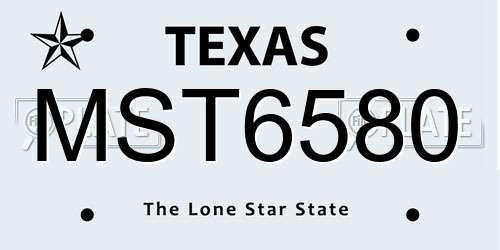 MST6580 Texas License Plate