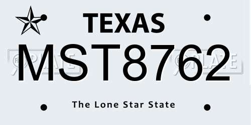 MST8762 Texas License Plate