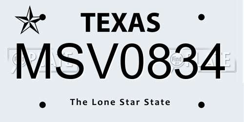 MSV0834 Texas License Plate