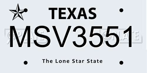 MSV3551 Texas License Plate