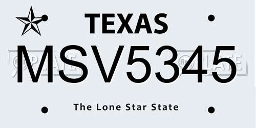 MSV5345 Texas License Plate