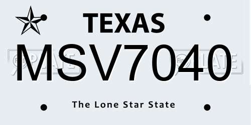 MSV7040 Texas License Plate