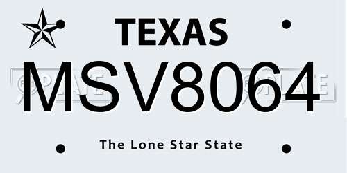 MSV8064 Texas License Plate
