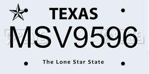 MSV9596 Texas License Plate