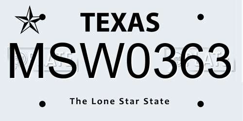 MSW0363 Texas License Plate