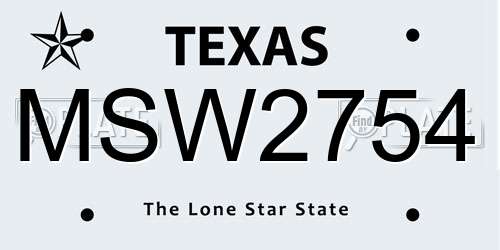 MSW2754 Texas License Plate