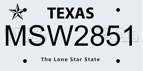 MSW2851 Texas License Plate