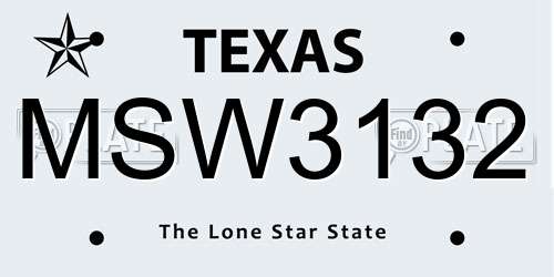 MSW3132 Texas License Plate