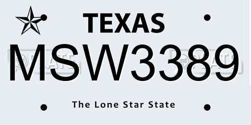 MSW3389 Texas License Plate