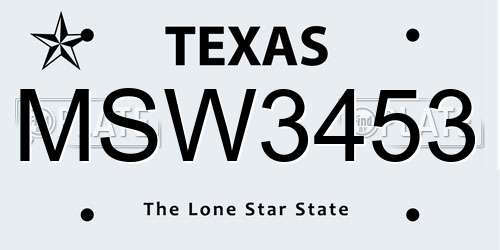 MSW3453 Texas License Plate
