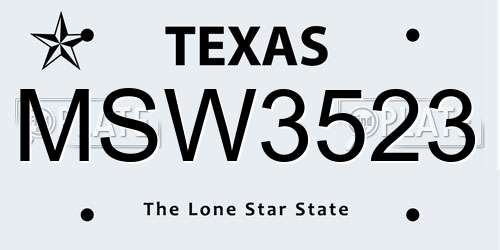 MSW3523 Texas License Plate