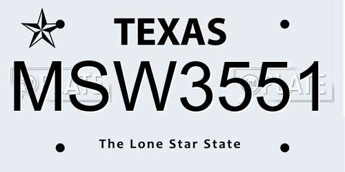 MSW3551 Texas License Plate