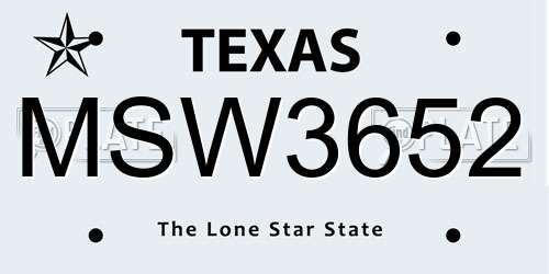 MSW3652 Texas License Plate